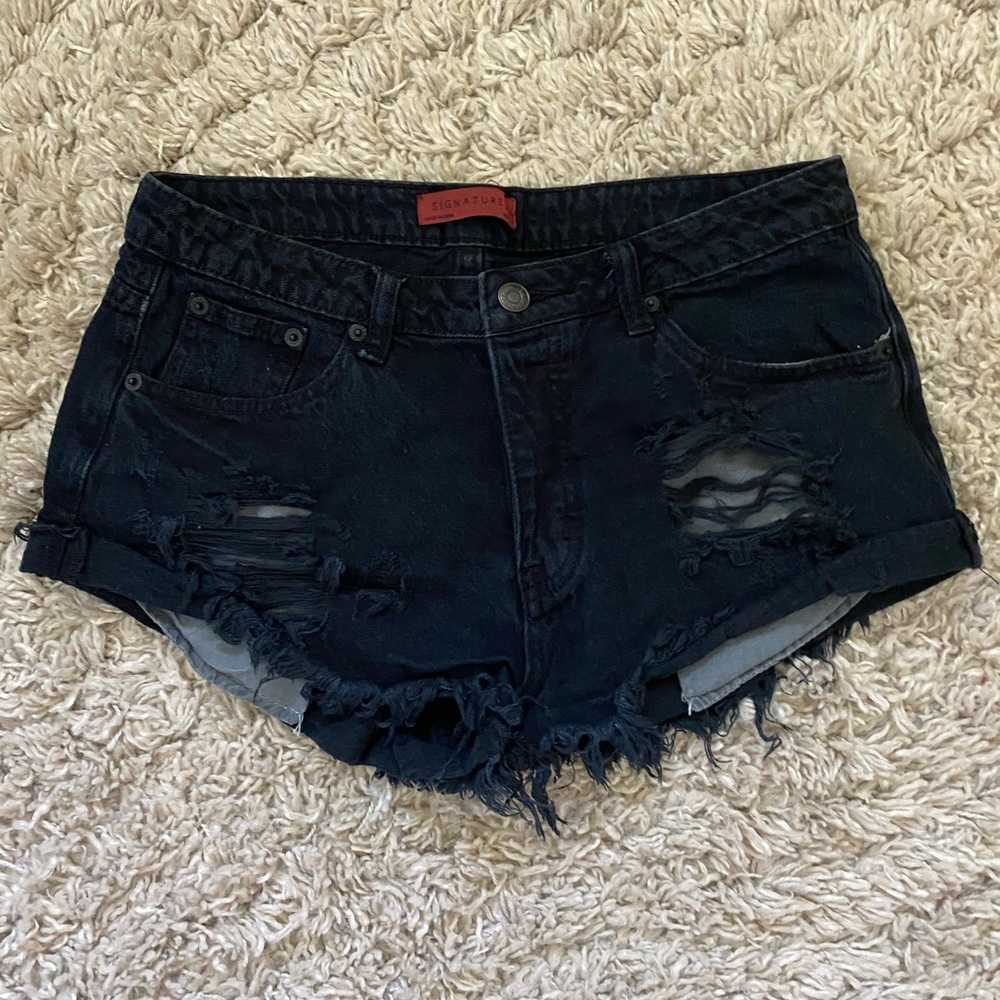 Signature8 Black Distressed High Rise Jean Shorts